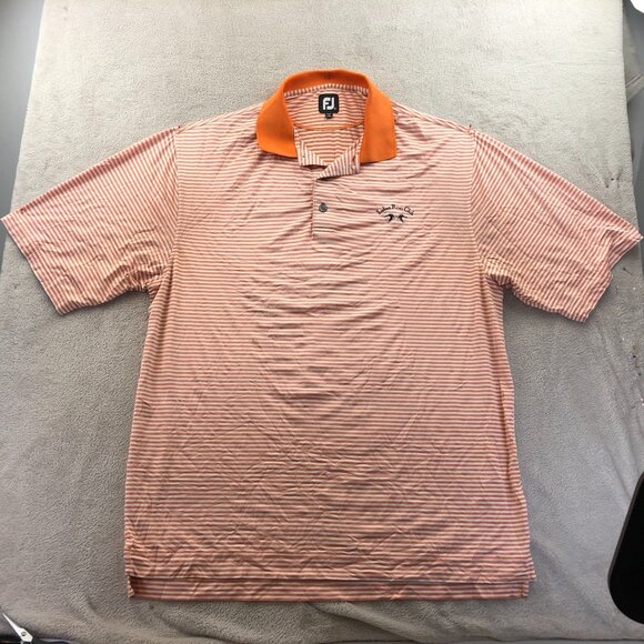 FootJoy Mens Polo Shirt XL Short Sleeve Casual Orange Striped Golf Performance - Picture 10 of 11